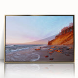 Art Deco-style poster featuring a scenic European landscape in muted gold tones, acrylic framed.