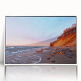 Mid-century modernist art depicting a European cityscape in muted gray and blue tones on a framed acrylic.