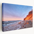 Large stretched canvas depicting a scenic European landscape in muted earth tones, ideal for kitchen wall art.