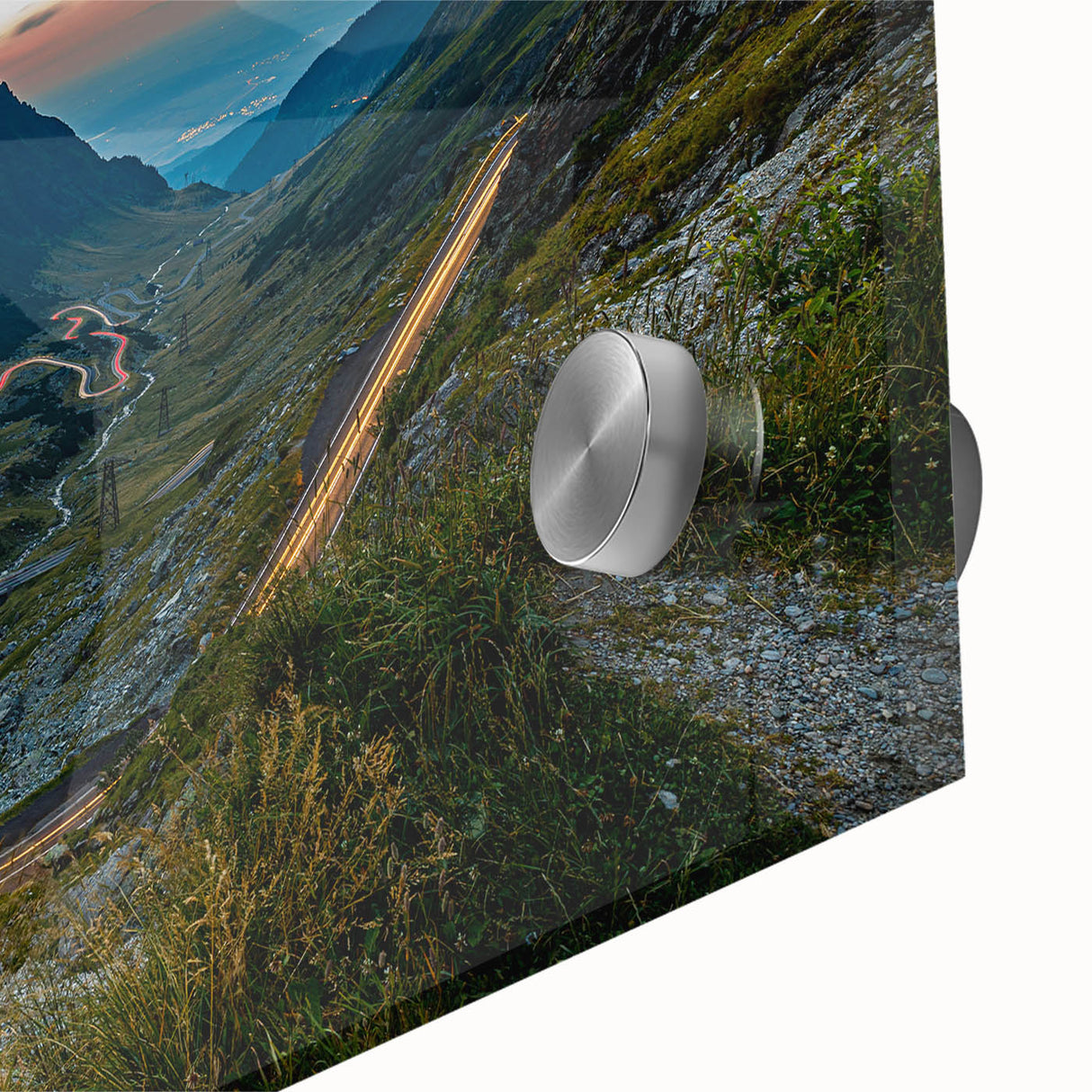Large abstract wall art depicting a Romanian landscape in muted earth tones on acrylic glass, ideal for dining room art.