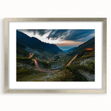 Extra large abstract art print of a European scenery in Romania, with textured details on a silver-framed mat.