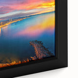 Extra large framed canvas featuring a textured depiction of Barcelona with a black and colorful art style.