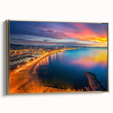 Framed canvas depicting a vintage-style Barcelona landscape in muted gold and black tones, suitable for bedroom wall art.