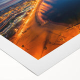 Art deco poster featuring Barcelona skyline in muted gray and blue tones on rolled canvas, suitable for dining room wall art.