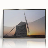 Large acrylic print of a mid-century modernist Canary Islands scenery in silver frame, ideal for modern art wall decor.