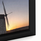 Extra large framed canvas of a textured, colorful European scenery in black, ideal for living room decor.