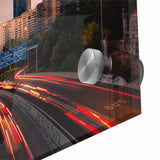 Large abstract wall art of Madrid's skyline in pastel shades on acrylic glass, ideal for dining room art.