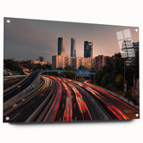 Acrylic print of Madrid skyline featuring soft pastel shades, ideal for enhancing dining room decor.