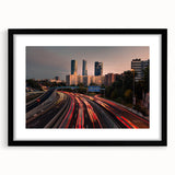 Abstract art print of Madrid with vibrant, colorful textures on a large framed canvas, ideal for living room decor.