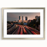Textured abstract art print of Madrid scenery in muted earth tones on a framed silver mat, ideal for bedroom art.