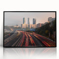 Large abstract wall art featuring a stylized Madrid skyline in muted earth tones on a framed acrylic print.