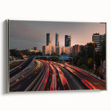 Landscape art painting of Madrid with vibrant colors on framed canvas, ideal for living room decor.