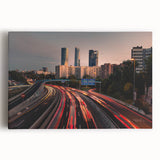Black and white stretched canvas of Madrid scenery, ideal for kitchen wall art.