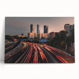 Black and white stretched canvas of Madrid scenery, ideal for kitchen wall art or bedroom.