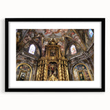 Extra large abstract art print of vibrant, colorful Valencia scenery on textured canvas, framed in black.