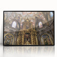 Large abstract wall art depicting a vibrant Valencia scenery in mid-century modernist style, framed in black acrylic.