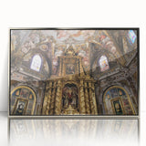 Mid-century modernist art of Valencia scenery in muted earth tones, acrylic print in silver frame.
