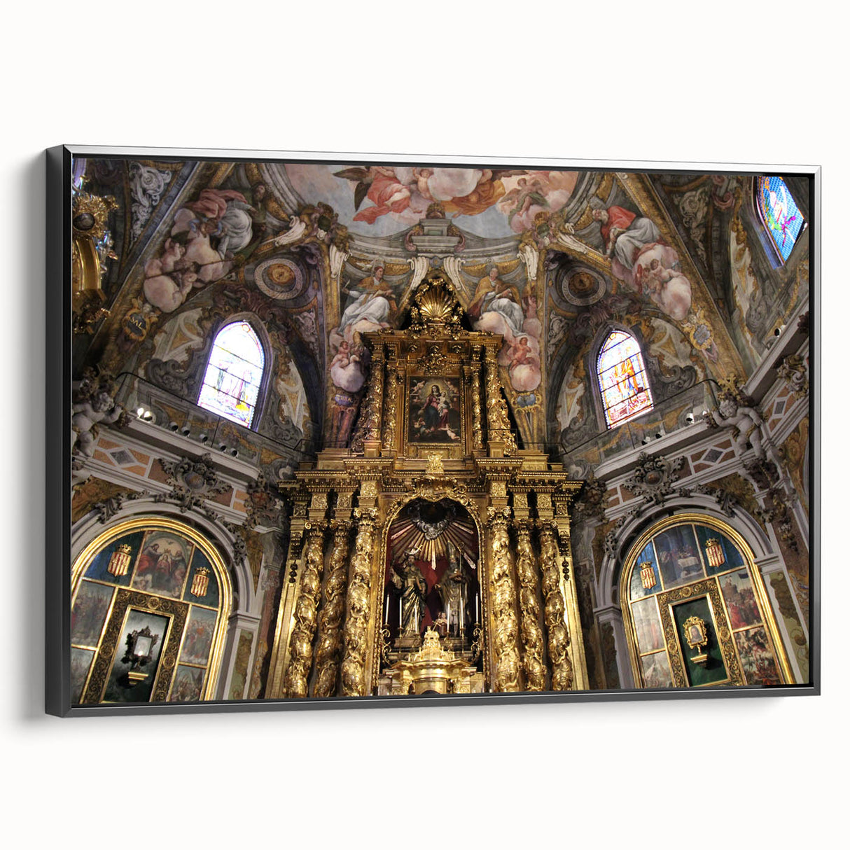 Black and white framed canvas depicting a vintage-style landscape of Valencia, Spain, suitable for bedroom decor.