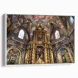 Vintage poster art of Valencia scenery on framed canvas, featuring vibrant colorful accents on a black background.