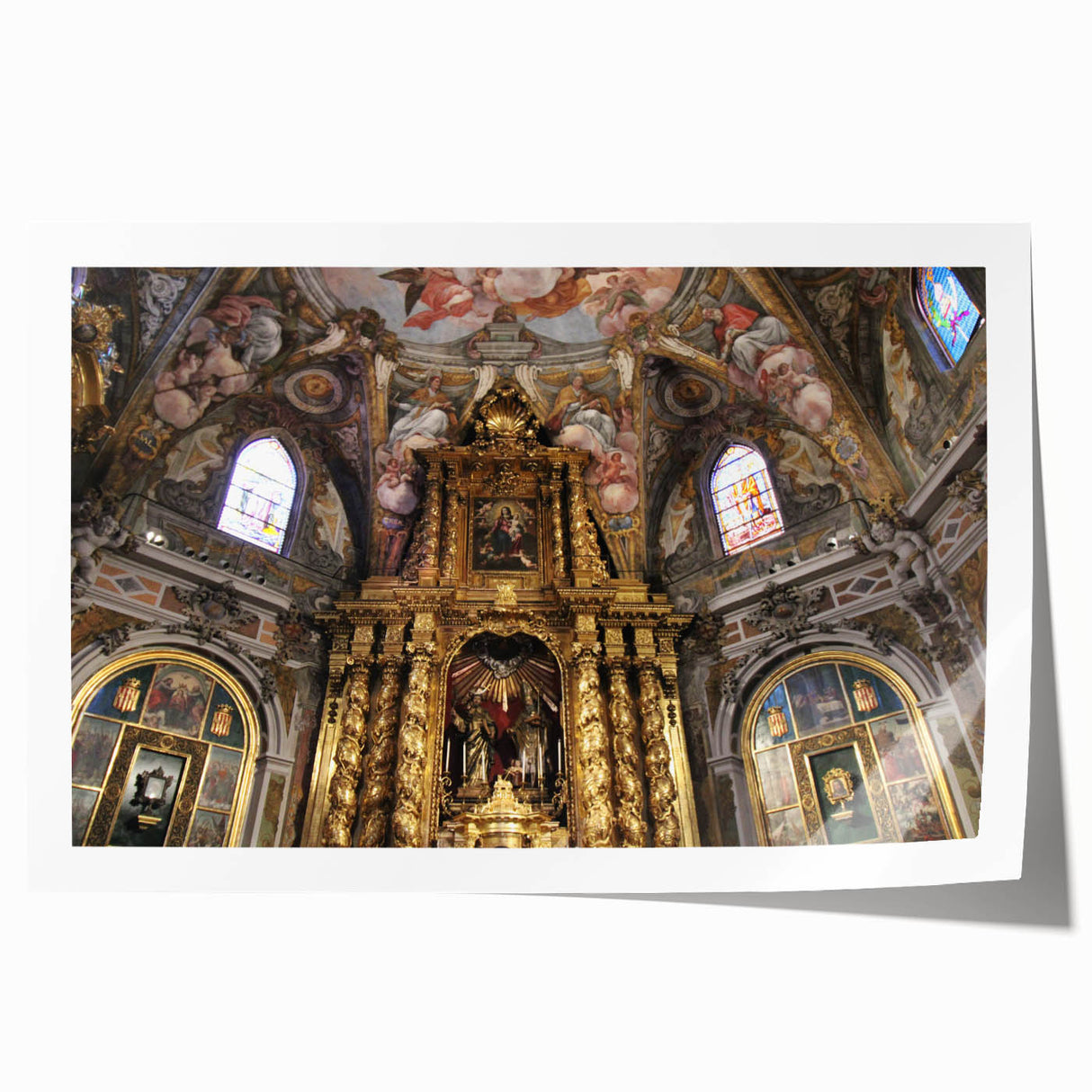 Rolled print of a Valencia, Spain scenery with vibrant floral elements in soft pastel shades, ideal for art wall dining room.
