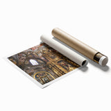 Extra large rolled print of Valencia scenery with soft floral patterns in earth tones, ideal for classy bathroom wall art.