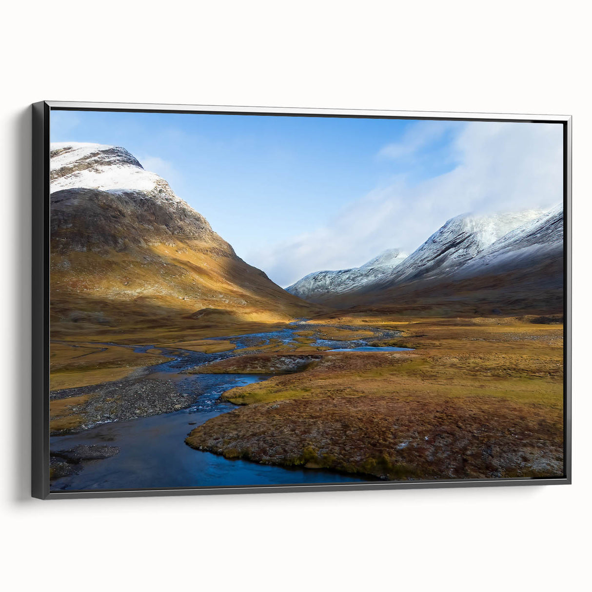 Black and white vintage poster art on framed canvas depicting a serene Swedish landscape, ideal for bedroom decor.