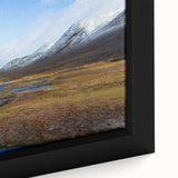 Extra large framed canvas of a textured, colorful Swedish landscape, ideal for living room decor.