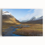 Black and white stretched canvas depicting a serene Swedish landscape, ideal for kitchen wall art.