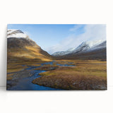 Black and white photograph of a serene Swedish landscape on stretched canvas, ideal for kitchen wall art.