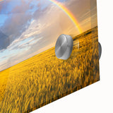 Large abstract wall art print depicting a European landscape in muted earth tones on acrylic glass.