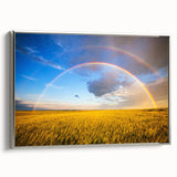 Landscape art painting of a European scenery, vibrant colors on black framed canvas, ideal for living room decor.