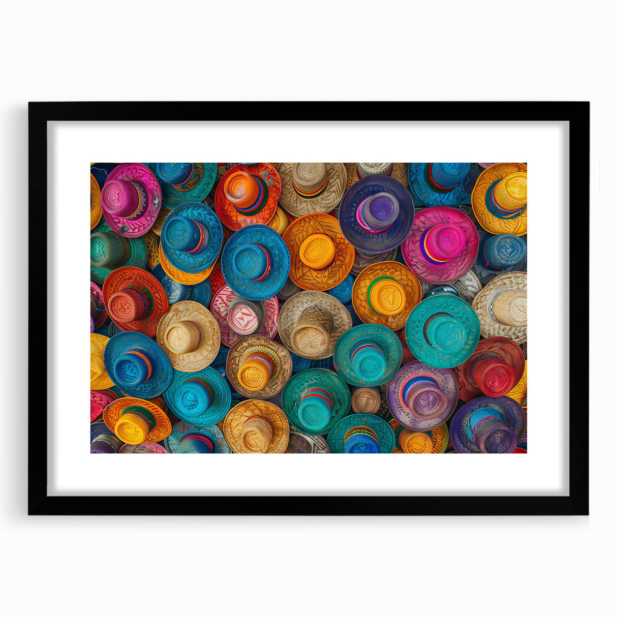Extra large framed wall art depicting an abstract, textured portrayal of Cancun scenery in vibrant, colorful hues.