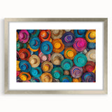Textured art print featuring abstract scenery of Cancun in muted blue and green tones on a framed silver mat.