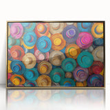 Framed acrylic print of Cancun scenery in mid-century modernist style, featuring vibrant blue and green tones.