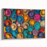 Framed canvas featuring a vintage-style landscape painting of Cancun with vibrant colors on a black background.