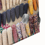 Large abstract wall art depicting Oaxaca, Mexico scenery in mid-century modernist style, ideal for dining room decor.