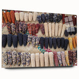 Acrylic print of a large abstract depiction of Oaxaca scenery in vibrant earth tones, ideal for bedroom or dining room decor.