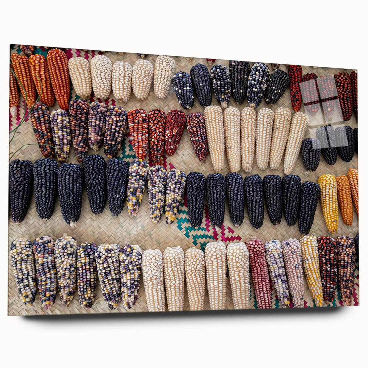 Large abstract wall art featuring a vibrant Oaxaca, Mexico scenery on acrylic glass.