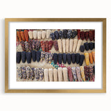 Extra large abstract art print depicting textured scenery of Oaxaca, in a gold frame, ideal for living room decor.