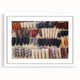 Abstract art print depicting Oaxaca, Mexico scenery in muted earth tones on a framed white mat.