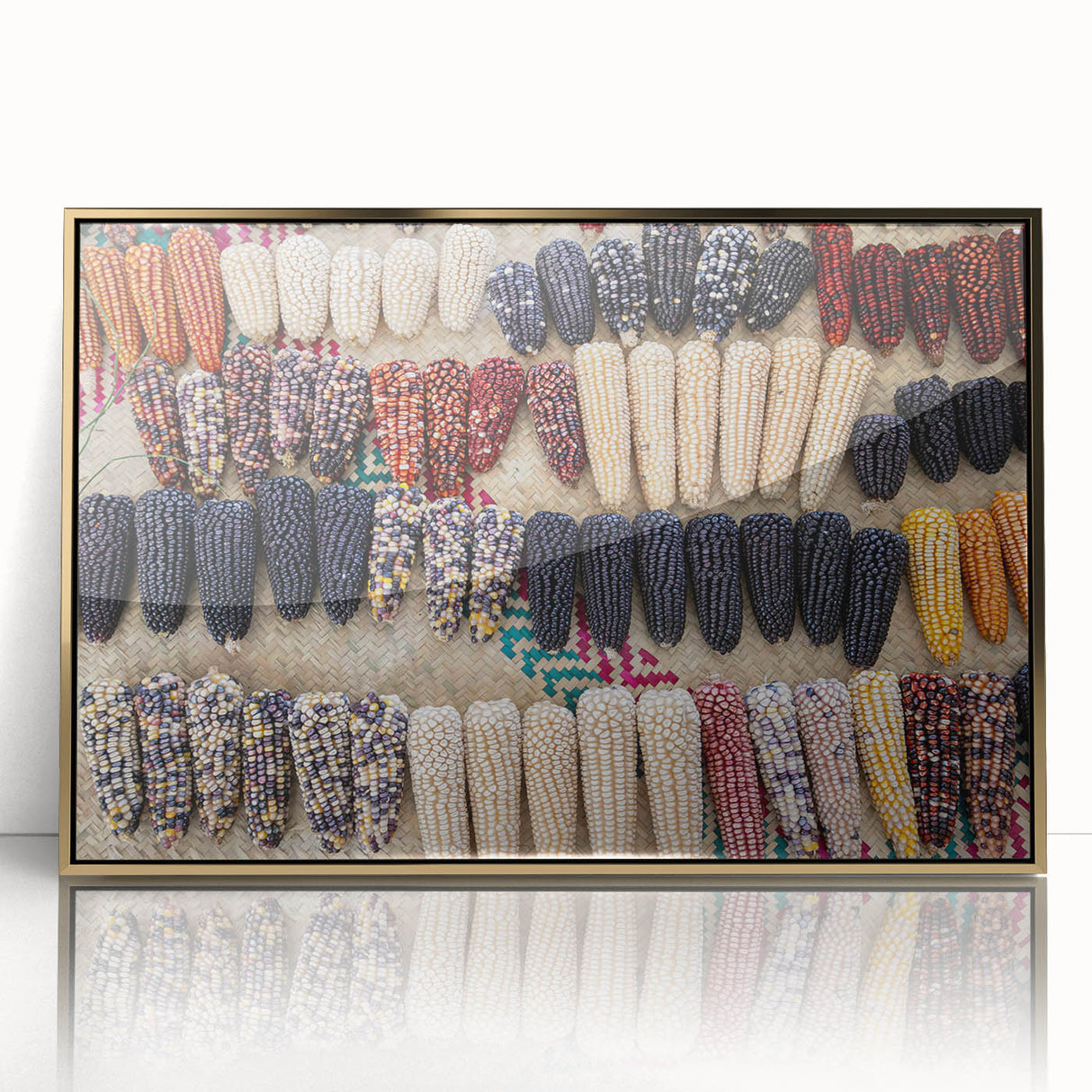 Mid-century modernist art of Oaxaca scenery in gold frame, acrylic print, ideal for modern art wall decor.