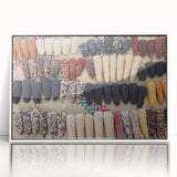 Art deco poster of Oaxaca, Mexico scenery in muted colors on a white framed acrylic, suitable for modern nursery decor.