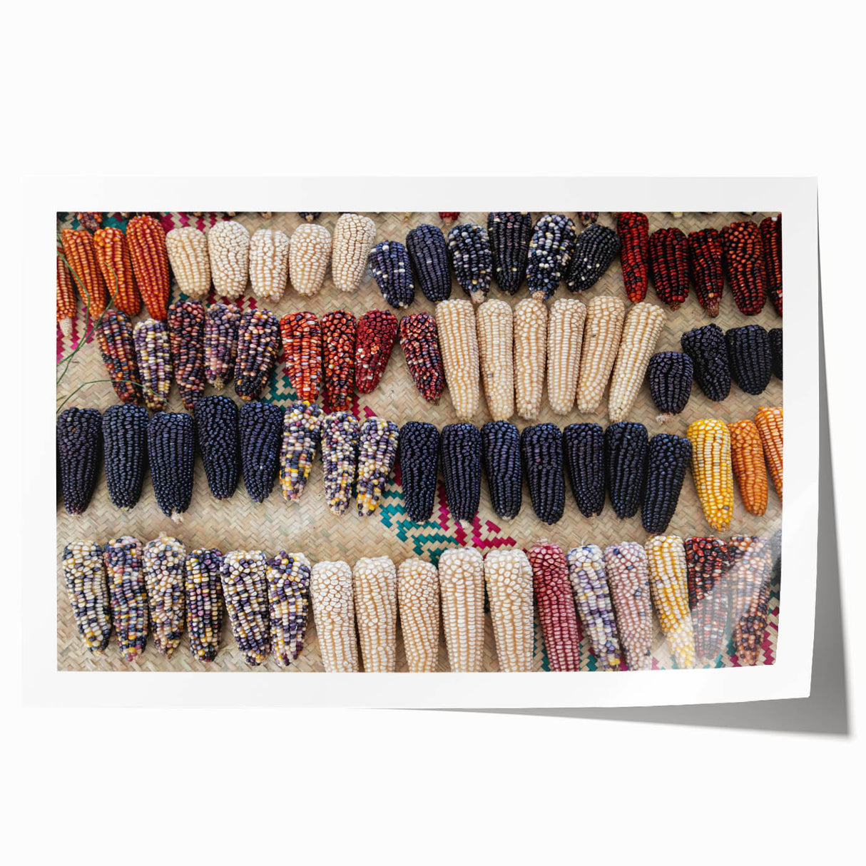 Scenic Oaxaca landscape on rolled canvas, featuring vibrant floral elements and rich green tones.