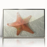 Mid-century modernist art depicting Quintana Roo scenery in muted teal and silver, acrylic print framed in silver.