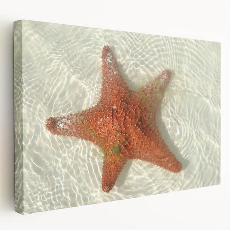 Side view of a stretched canvas depicting the Quintana Roo scenery, with vibrant ocean and sky tones.