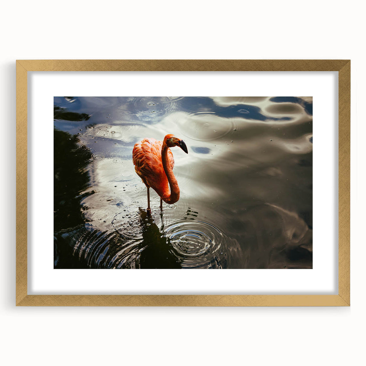 Extra large abstract art print featuring textured scenery of Yucatán, Mexico in a gold frame, suited for living room decor.