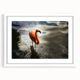 Abstract art print of a Yucatan scenery in muted earth tones on a white framed mat, suitable for dining room decor.