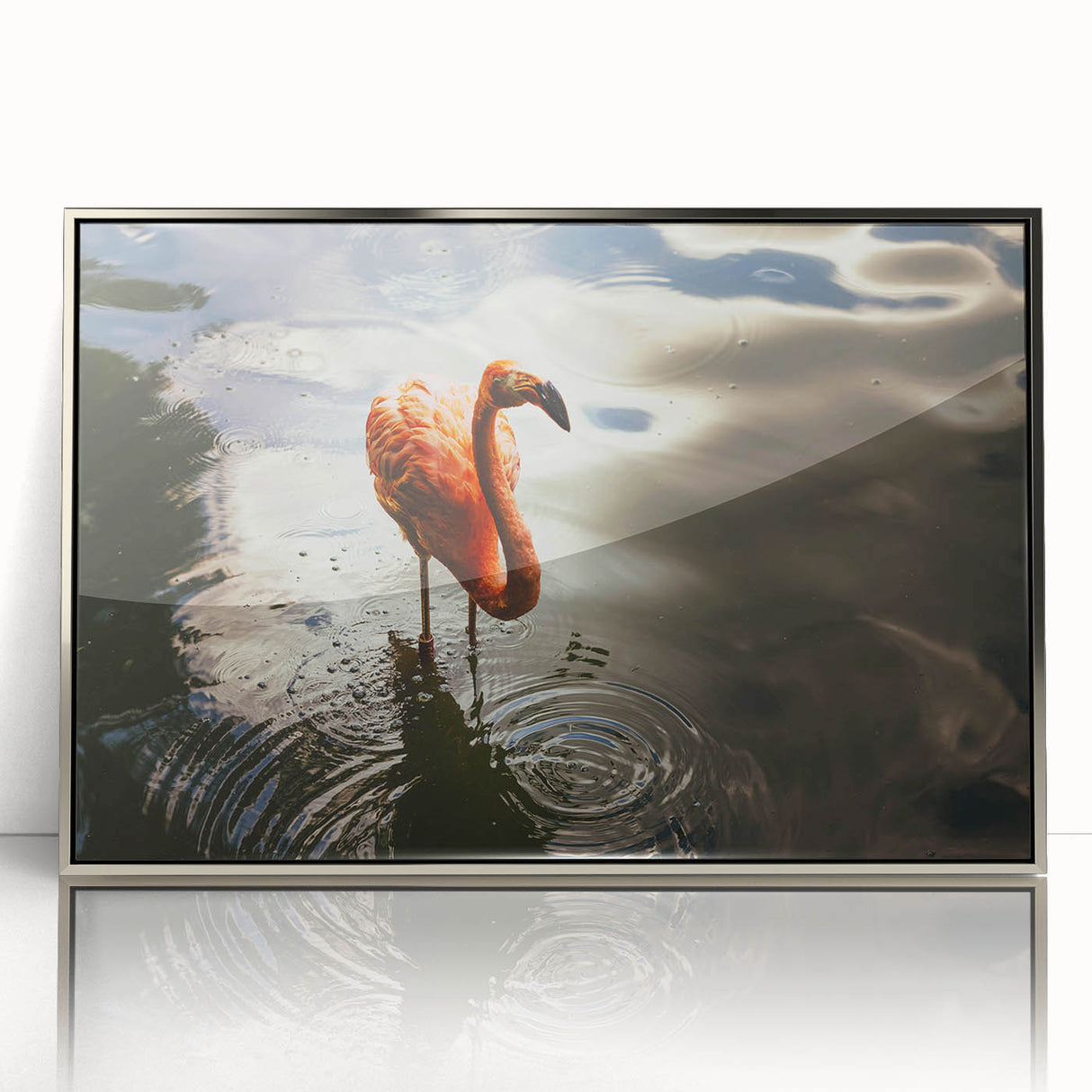 Mid-century modernist art depicting a Yucatan scenery in muted earth tones on a framed acrylic print.