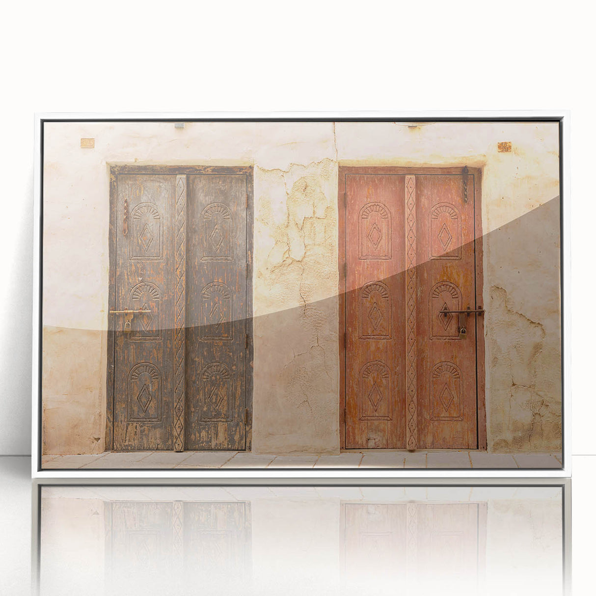 Art deco poster of Dubai skyline in monochrome tones on a framed acrylic, suitable for modern art wall decor.