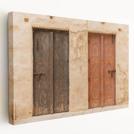 Large canvas print of Dubai skyline in muted earth tones, ideal for kitchen wall art.